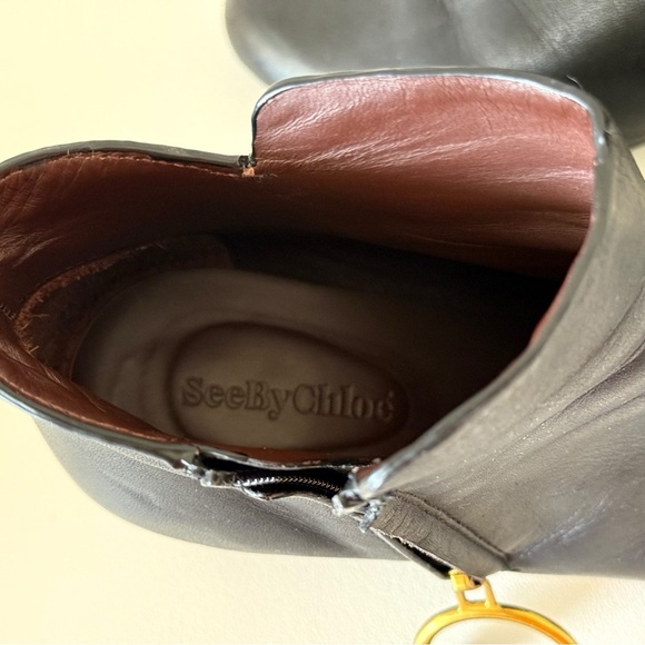 See By Chloe Boots Louise Ankle Leather Block Heel Casual Chic Minimal Black 7 - Picture 11 of 16